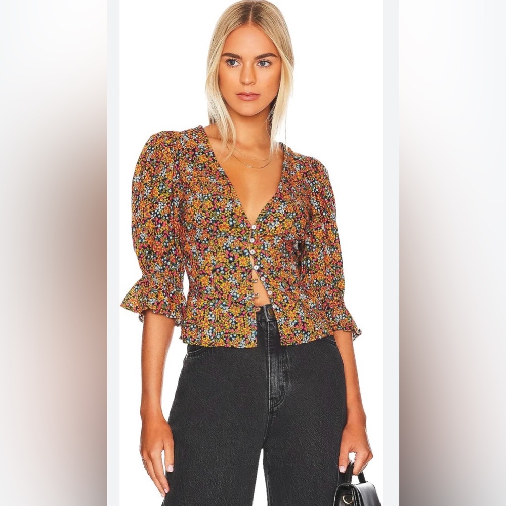 Free people button up blouse wild flower print